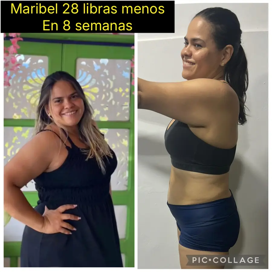 Antes y después. Maribel: 28 libras menos en 8 semanas